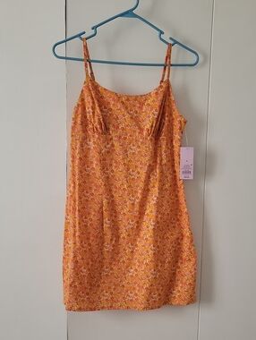 Floral Spaghetti-Strap Mini Dress in Orange And Yellow